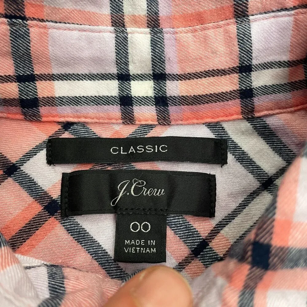 J.Crew Classic Popover Shirt Womens Small Rose Pink Tartan Plaid Flannel Cotton